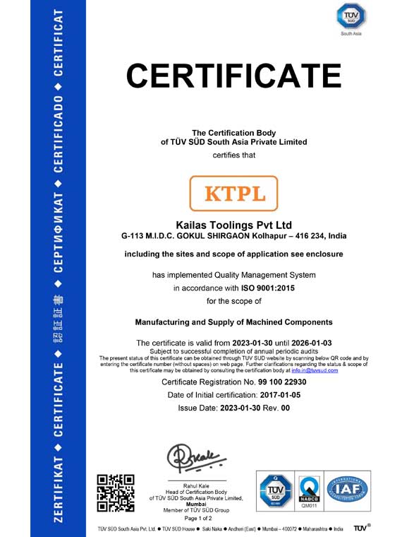 Kailas Toolings Pvt. Ltd. ISO Certificate