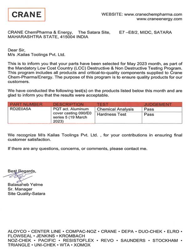 Kailas Toolings Pvt. Ltd. ISO Certificate